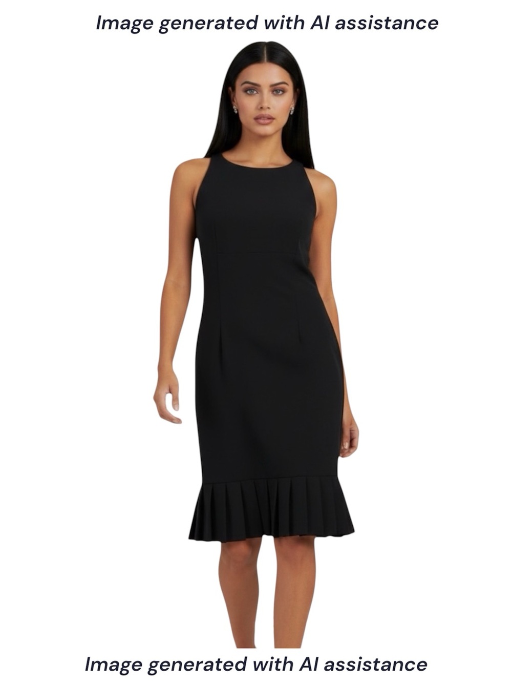 Bandolino size 14 black pleated hem sleeveless sheath dress